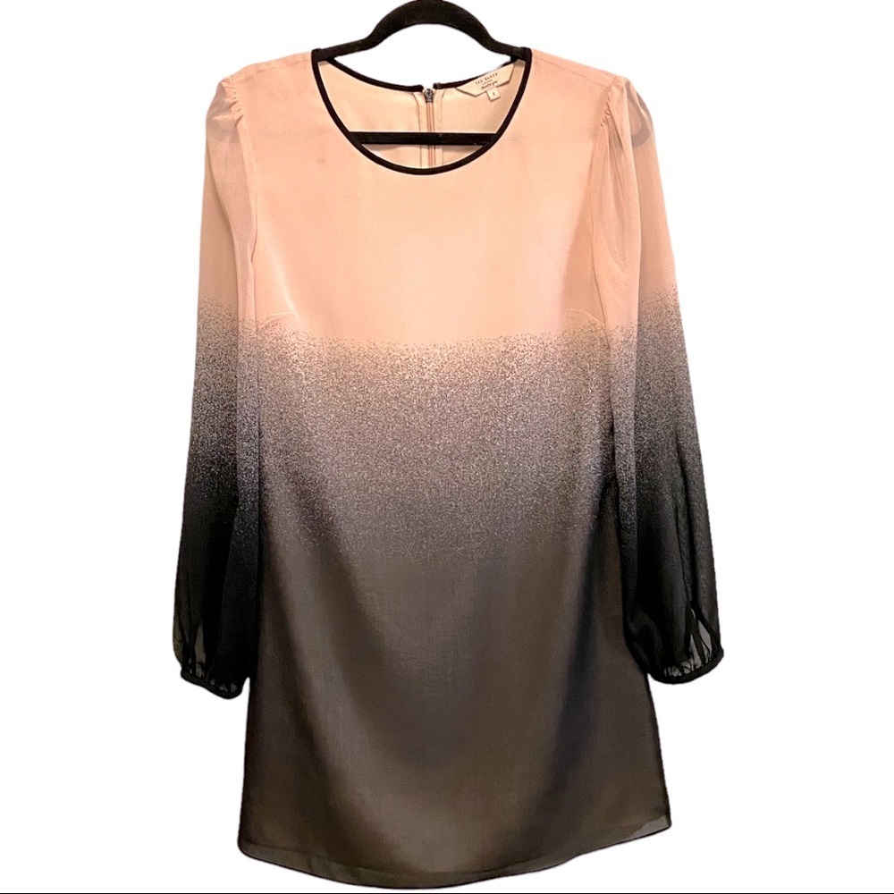 Ted Baker London Pink Black Ombre Sheer Long Sleeve Lined Shift Dress 4635